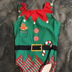 Destira Christmas elf gymnastics leotard.